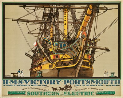 H.M.S. Victory, Portsmouth, affisch som annonserar Southern Electric Railways (färg litho) av Kenneth Shoesmith