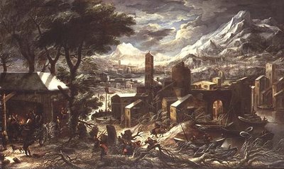 Ett omfattande alpint vinterlandskap av Kerstiaen de (circle of) Koninck