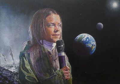 Greta talar ut (Wake Up Humanity!), 2022 (målning) av Kevin Parrish