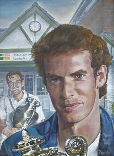 Wimbledon Mens Champions besöker Leamington Lawn Tennis and Squash Club (målning) av Kevin Parrish