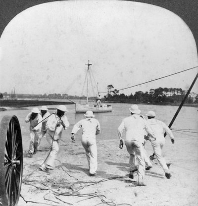 Några operationer av Life Saving Corps, Jamestown Exposition, Virginia, USA, 1907 av Keystone View Company