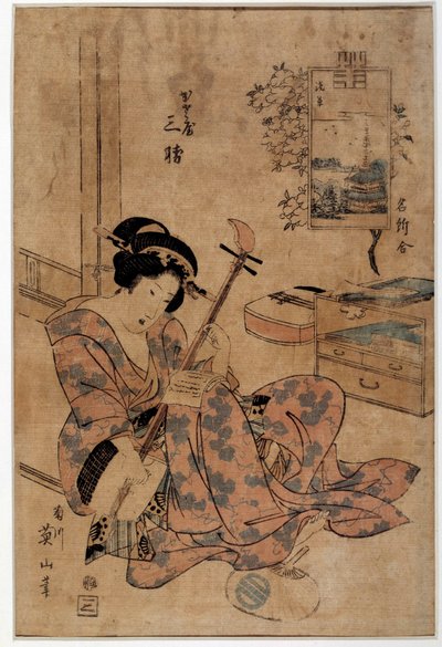 Konst japan: musiker. Tryck av Eizan Kikugawa (1787-1867) Rennes från 1700-talet, Musee des Beaux Arts av Kikukawa Eizan