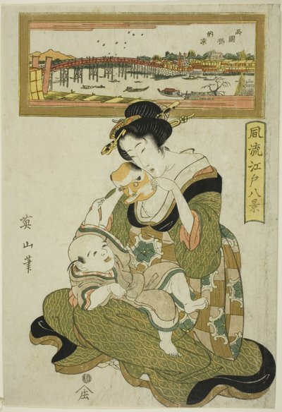 Njuter av kvällen vid Ryogoku Bridge (Ryogokubashi noryo), från serien "Fashionable Eight Views of Edo (Furyu Edo hakkei)" av Kikukawa Eizan