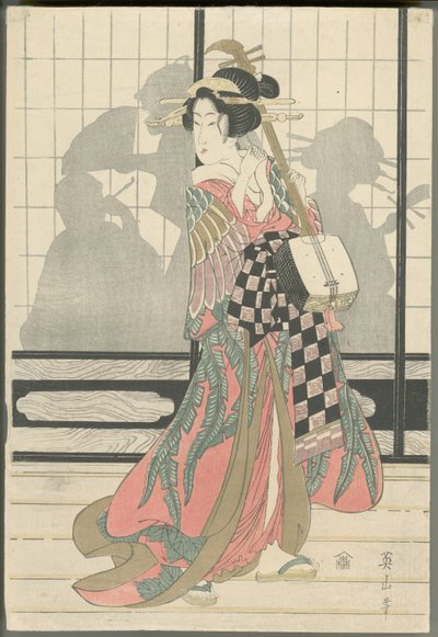 Geisha med shamisen av Kikukawa Eizan