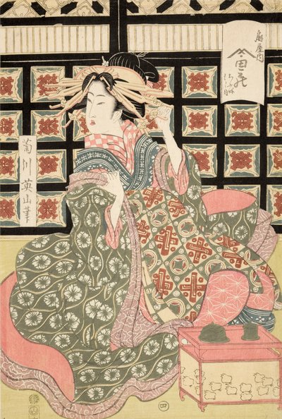 Ukiyo-e Print of Courtesan av Eizan, c.1810 (träblockstryck i färg) av Kikukawa Eizan