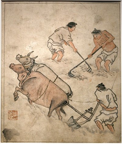Jordbruksarbete scen. Målning av Danwon (Kim Hongdo) (1745-1806), bläck på papper, Coreen konst, perioden Joseon (Choson) 1700-talet. Koreas nationalmuseum, Seoul (Sydkorea). av Kim Hong Do