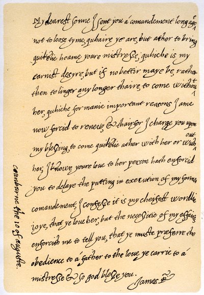 Brev från James I till sin son, Charles, Prince of Wales, 10 augusti 1623. av King James I