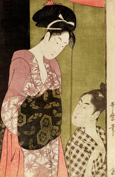 En man som målar en kvinna (träblocktryck) av Kitagawa Utamaro