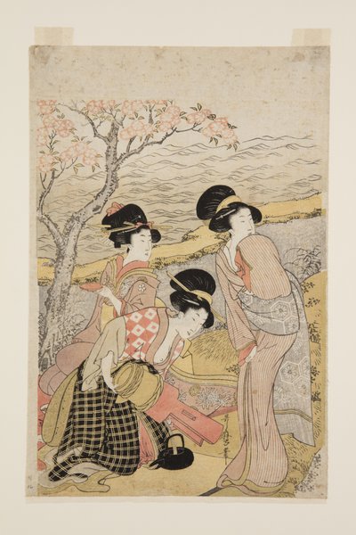 A Sake Party by the Sea (trätryck i färg) av Kitagawa Utamaro