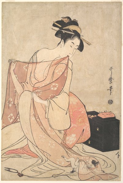 En kvinna och en katt av Kitagawa Utamaro
