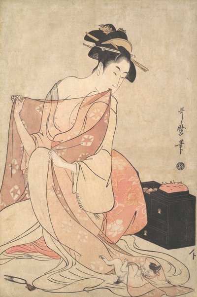 En kvinna och en katt, ca. 1793-94. av Kitagawa Utamaro