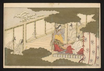 En domstolscen utspelad i snön av Kitagawa Utamaro