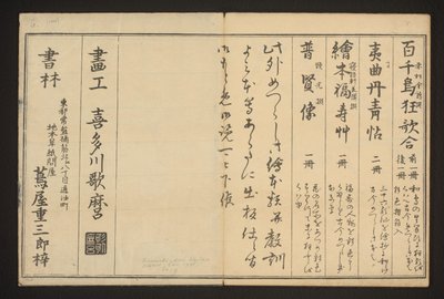 Reklam och kolofon av Kitagawa Utamaro