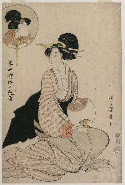 En attraktiv kvinna som ser ut som skådespelaren Iwai Hanshiro V av Kitagawa Utamaro