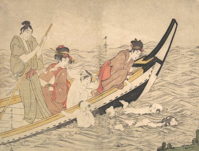 Båtfest med barnsimning, sent 1700-tal. av Kitagawa Utamaro
