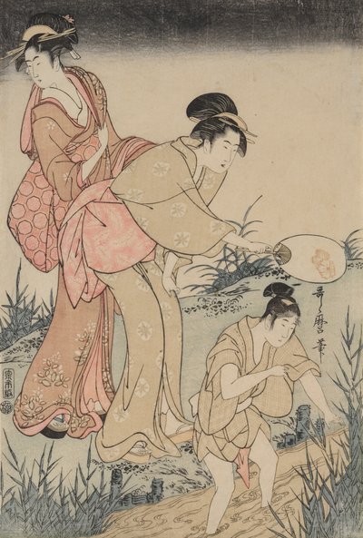 Att fånga eldflugor under ett pilträd (höger) av Kitagawa Utamaro