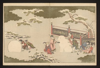 Kinesiska pojkar som leker i snön av Kitagawa Utamaro