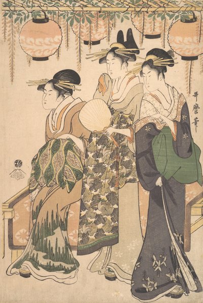 Courtesans under en Wisteria Berbor..., ca. 1795. av Kitagawa Utamaro