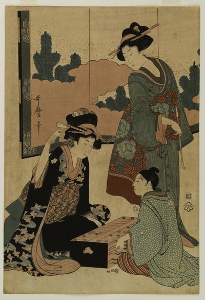 Kurtisaner som spelar ett brädspel av Kitagawa Utamaro