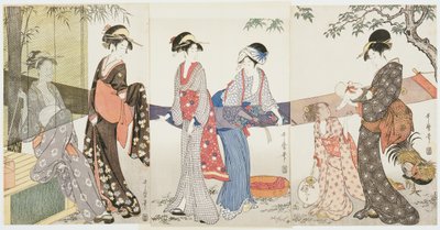 Torkning och uppspänning av tyg av Kitagawa Utamaro