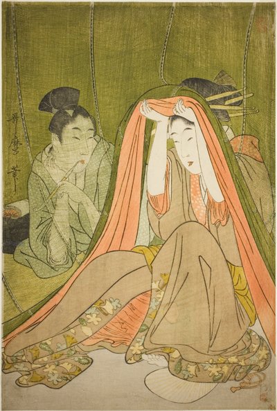 Kommer ur ett myggnät av Kitagawa Utamaro
