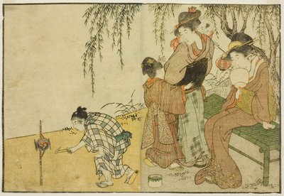 Att njuta av fyrverkerier, från den illustrerade boken "Picture Book: Flowers of the Four Seasons (Ehon shiki no hana)," vol. 1 av Kitagawa Utamaro