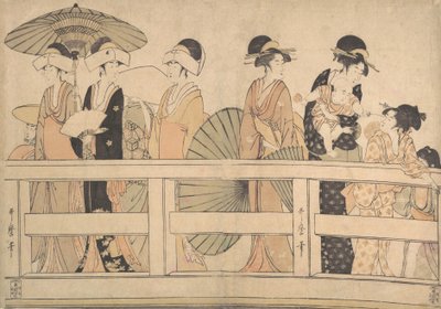 Njuter av den svala kvällsbrisen på...bron, ca. 1800. av Kitagawa Utamaro