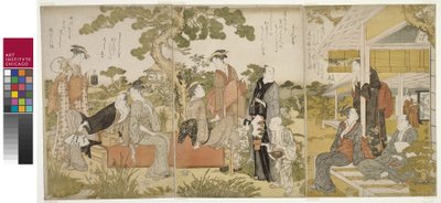 Njuter av det svala i en trädgård, Oban triptyk, c.1788-90 av Kitagawa Utamaro