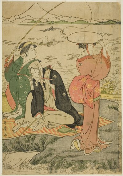 Fiske vid Iwaya, Enoshima av Kitagawa Utamaro