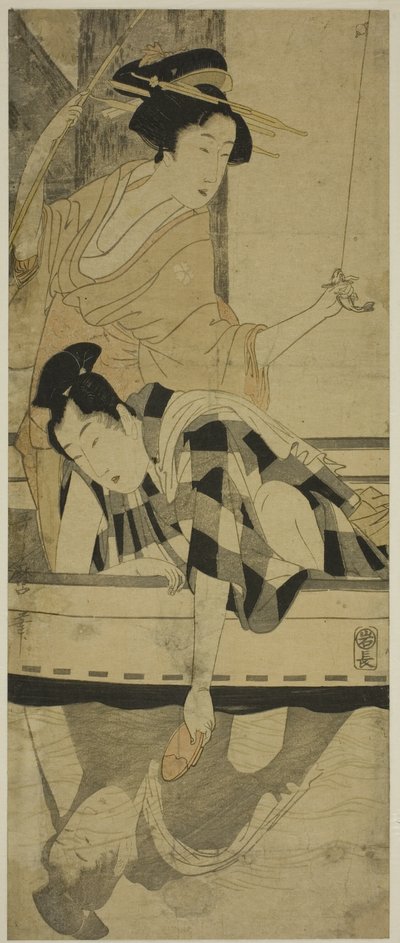 Fiske under en bro av Kitagawa Utamaro