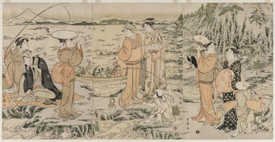 Fiske på skärbrädeklippan i Enoshima av Kitagawa Utamaro