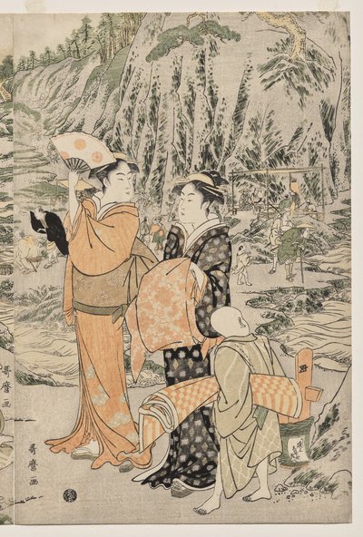 Fiske på skärbrädeklippan i Enoshima av Kitagawa Utamaro