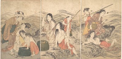 Flickfiskare och badande, 1791. av Kitagawa Utamaro