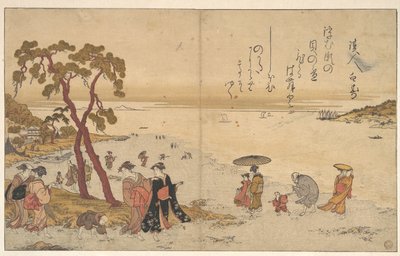 Flickor som samlar snäckor på stranden av Kitagawa Utamaro