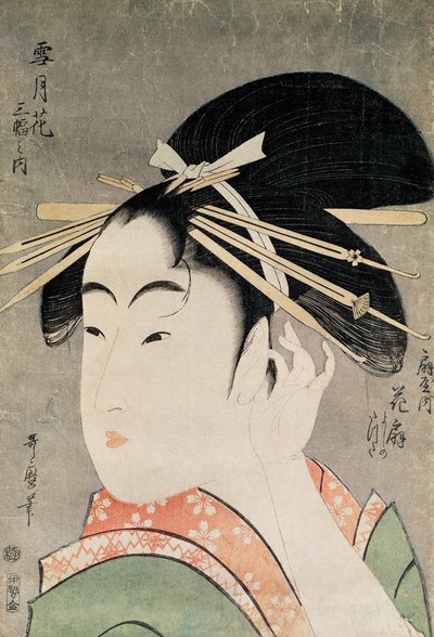 Head of a Woman (trätryck i färg) av Kitagawa Utamaro