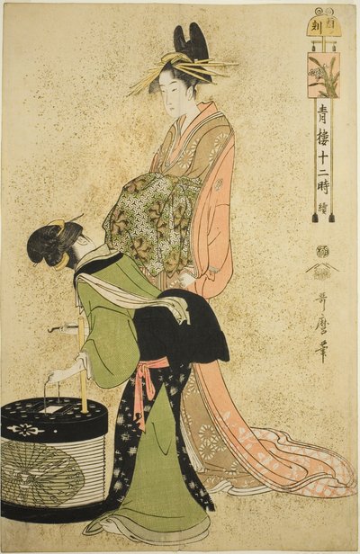 Hour of the Cock (Tori no koku), från serien "Twelve Hours in Yoshiwara (Seiro juni toki tsuzuki)" av Kitagawa Utamaro