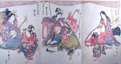 Kintaro, Urashimataro och Momotaro, från triptyken "Uppsättning av tre sakebägare för den första månaden (Tarozuki mitsugumi sakazuki)" av Kitagawa Utamaro