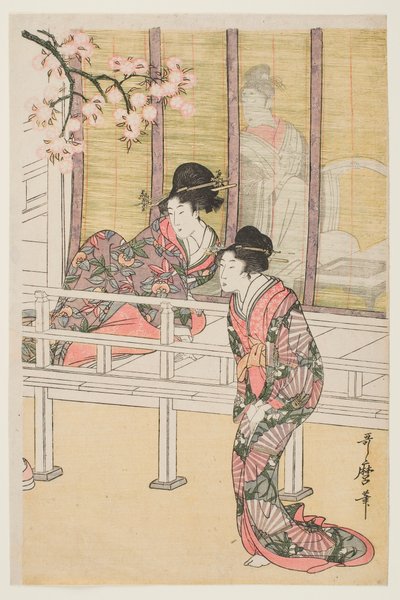 Dam som stiger ur en hovvagn av Kitagawa Utamaro