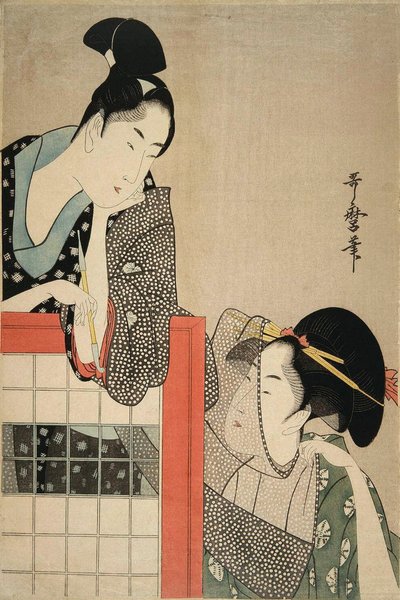 Lady and Gentleman vid en skärm, 1797. av Kitagawa Utamaro