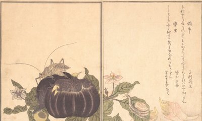 En snigel i fläkten d S, en snigel i näbben. . . , 1788. av Kitagawa Utamaro