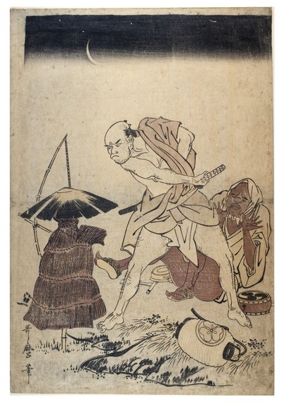 Man hotar fågelskrämma en mörk natt, ca 1758-1806 (träblockstryck utan papper) av Kitagawa Utamaro