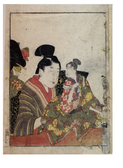 Marionettscener med manliga och kvinnliga manipulatorer, ca. 1758-1806 (träblocktryck på papper) av Kitagawa Utamaro