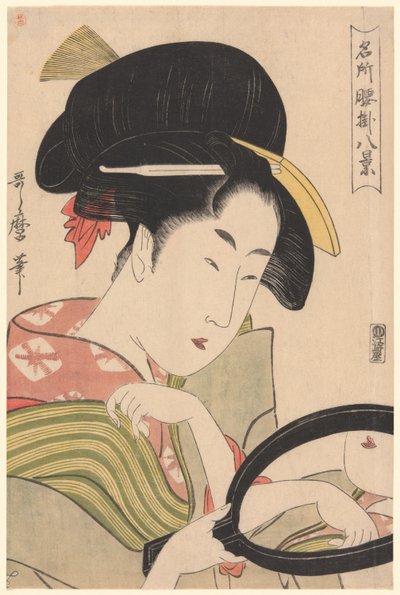 Mirror, från serien "Eight Views of Tea-stalls in Celebrated Places" ("Meisho koshikake hakkei") av Kitagawa Utamaro