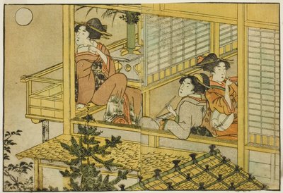 Moon-Viewing Party, från den illustrerade boken "Picture Book: Flowers of the Four Seasons (Ehon shiki no hana)," vol. 2 av Kitagawa Utamaro