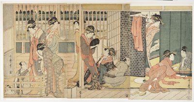 Morgonavsked vid det tillfälliga boendet i Pleasure Quarter, 1801 av Kitagawa Utamaro