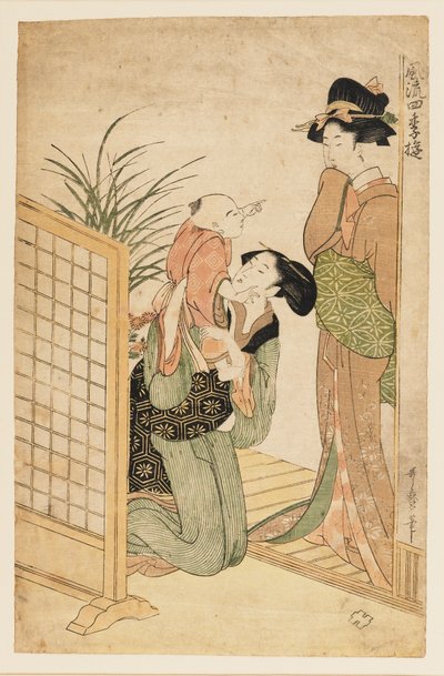 Mor, barn och sjuksköterska, c1800 av Kitagawa Utamaro