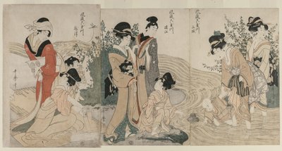 Musashi, Omi, Yamashiro, Idea d Settsu P Lovinse s from Te Series Fasio na Be si x Jewe l Libers (No Furyu Tama River) av Kitagawa Utamaro