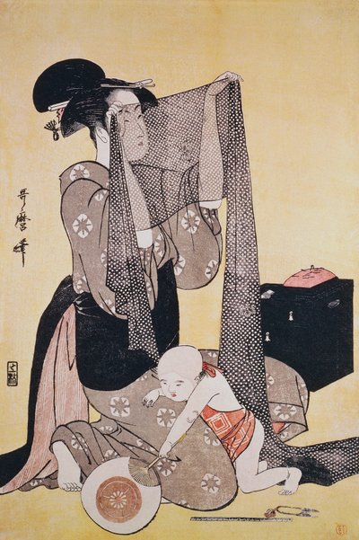 Handarbete, ca 1794, av Kitagawa Utamaro (1753-1806), träsnitt, Japan, Edo-perioden av Kitagawa Utamaro