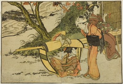 Utflykt för att se lönnar på hösten, från den illustrerade boken "Picture Book: Flowers of the Four Seasons (Ehon shiki no hana)," vol. 2 av Kitagawa Utamaro