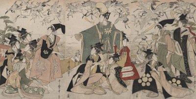 Parodi på Yoritomo som släpper fria tranor (Mitate Yoritomo hōkaku) av Kitagawa Utamaro